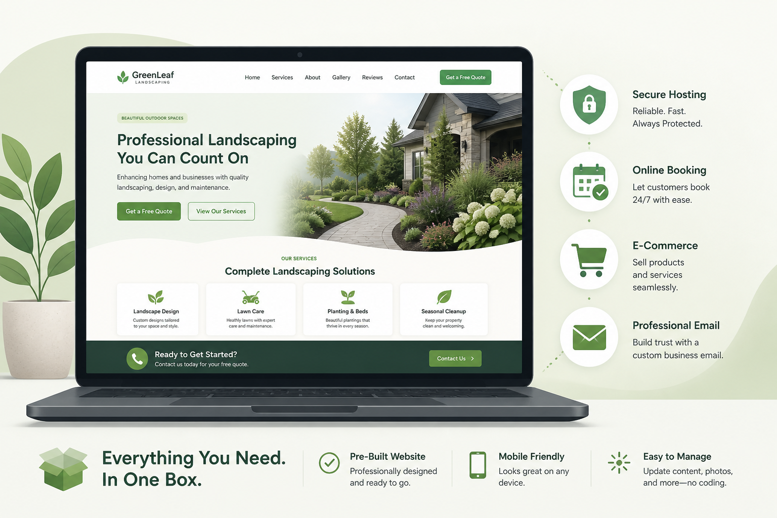 Professional small business website platform with hosting, booking, and ordering